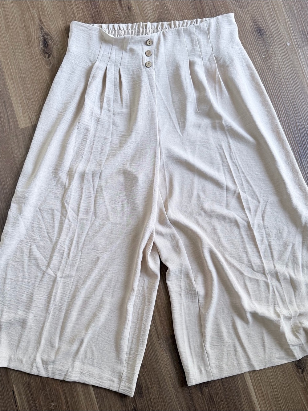 Jules & Leopold Cream Wide-Leg High-Waist Pleated Pants Large